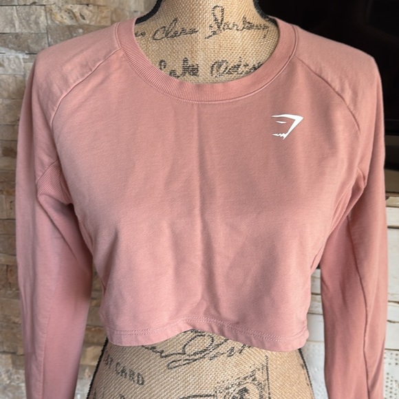 Gymshark cropped training sweatshirt salmon pink ribbed under arm and side crew - Picture 2 of 16